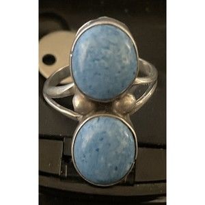 Gorgeous Sterling Silver Handmade vintage Native  2 Turquoise Ring 8.25 Unmarked